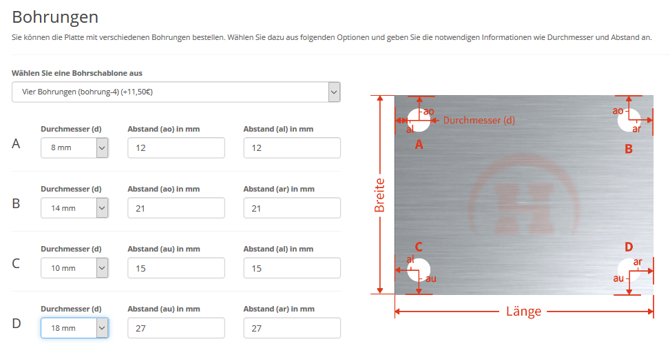 Bohrung in Kopf- und Fußplatten